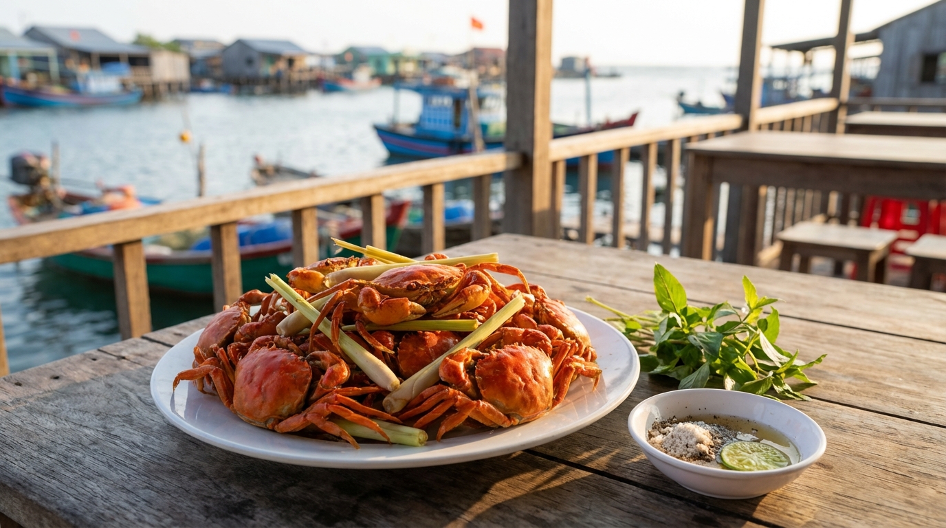 Dĩa ghẹ Hàm Ninh hấp sả tươi ngon, ăn kèm muối tiêu chanh