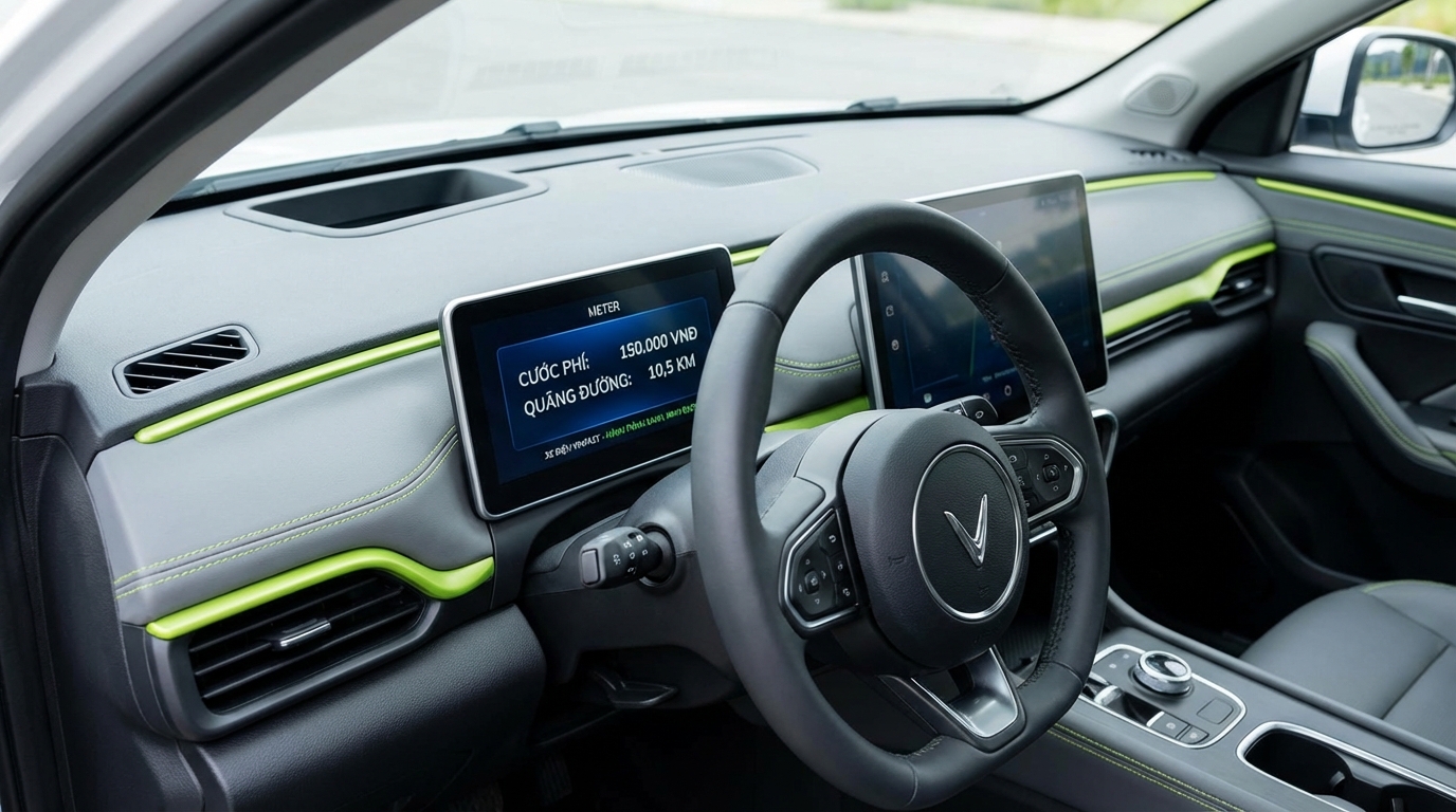 Đồng hồ tính cước taxi hiện đại với màn hình hiển thị rõ ràng
