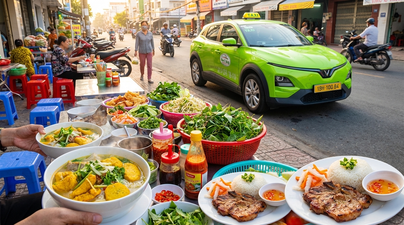 Quán ăn đường phố Long Xuyên với bún cá và cơm tấm đặc sản