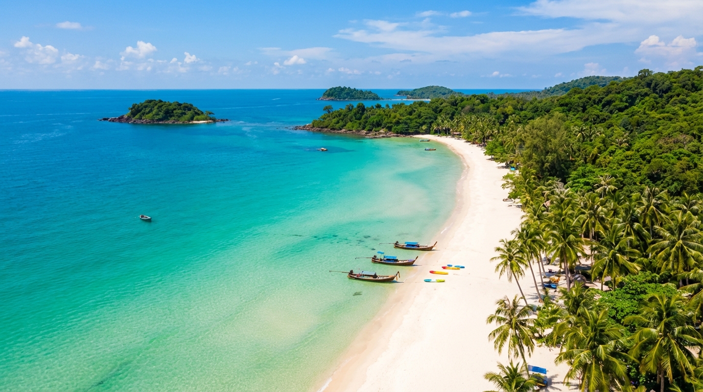 Bãi Sao Phú Quốc với cát trắng mịn và nước biển xanh ngọc bích từ góc nhìn trên cao