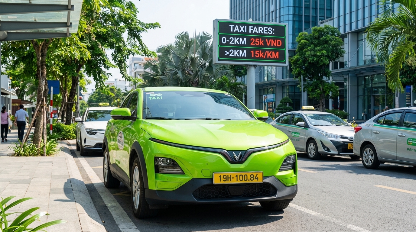 Bảng giá taxi Long Xuyên 2026 với xe VinFast VF6 màu xanh cốm