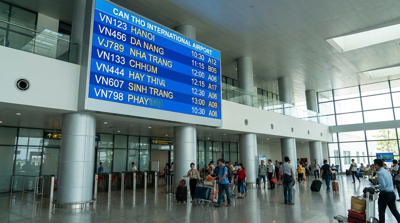 Bảng thông báo chuyến bay tại sân bay Cần Thơ