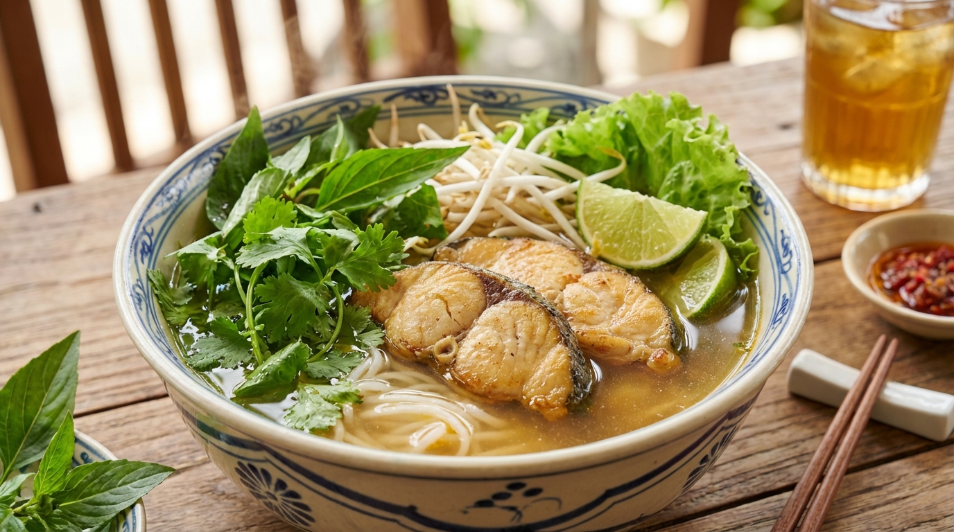 Bún cá Rạch Giá với cá lóc tươi