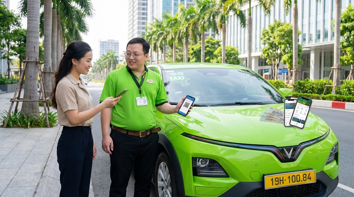 Tài xế taxi Long Xuyên hướng dẫn khách hàng thanh toán an toàn bằng chuyển khoản