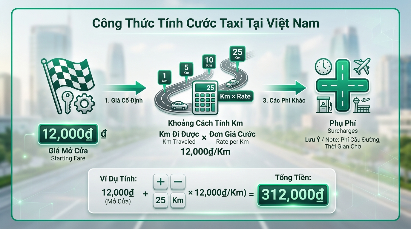 Công thức tính giá cước taxi với ví dụ minh họa cụ thể