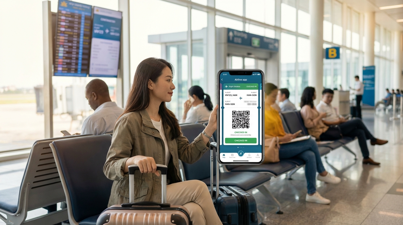 Hành khách check-in online qua điện thoại