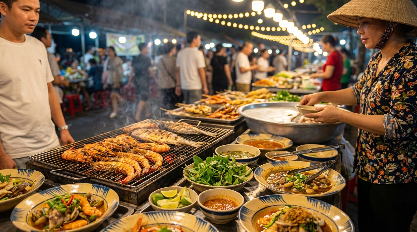 Các món ẩm thực hấp dẫn tại chợ đêm Phú Cường