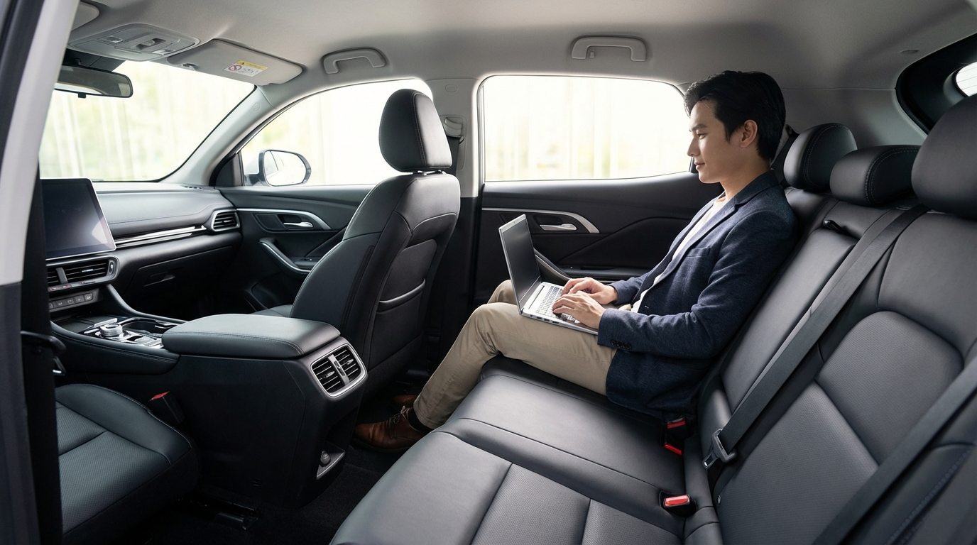 Nội thất xe taxi thoải mái với ghế ngồi êm ái, phù hợp làm việc trên đường