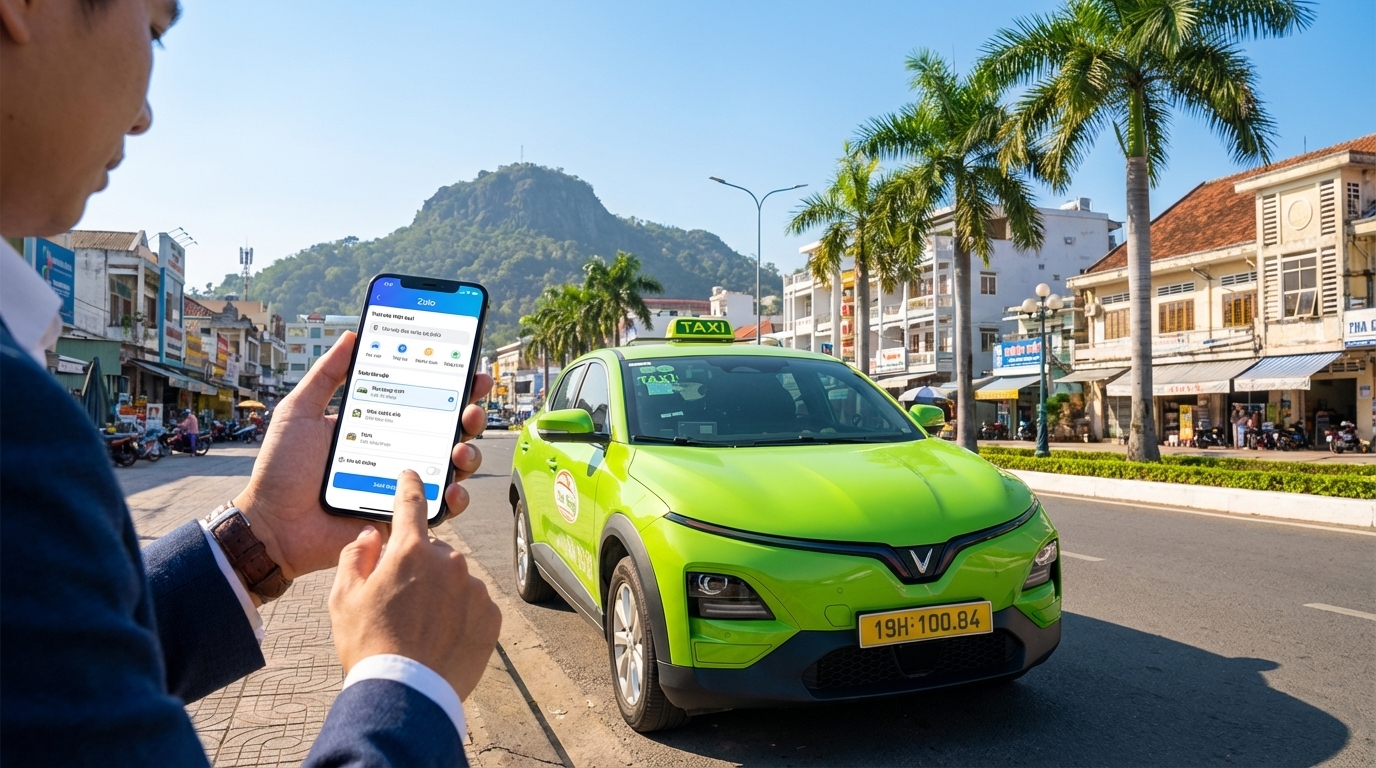 Đặt taxi Long Xuyên đi Châu Đốc qua điện thoại với Núi Sam phía sau