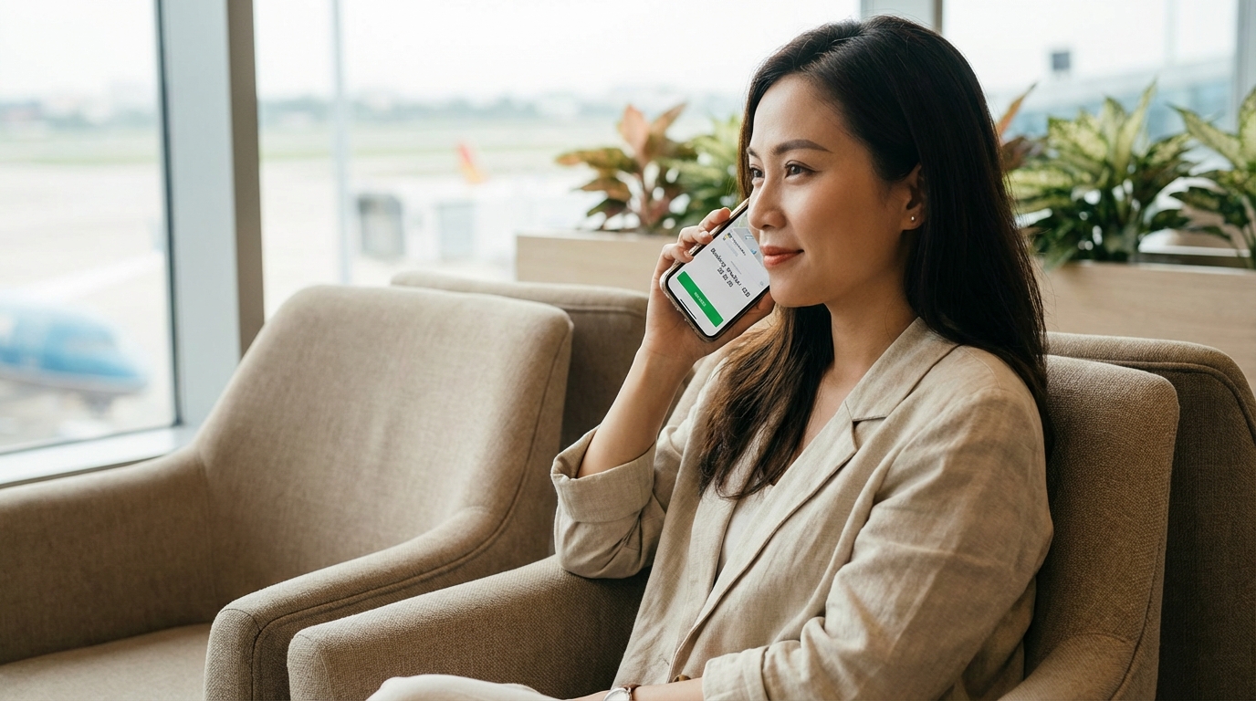 Hành khách đang đặt taxi đi sân bay qua điện thoại