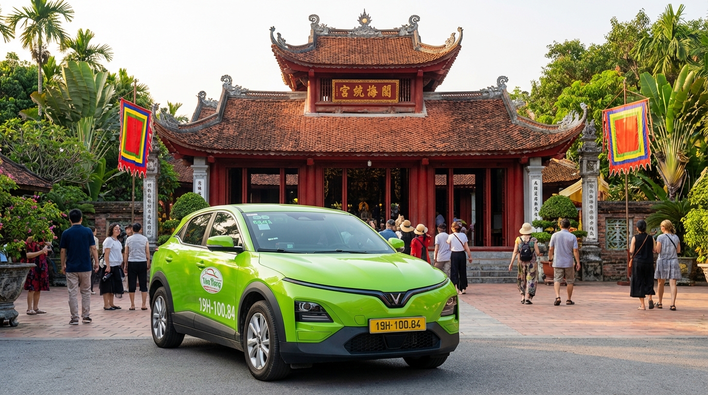 Taxi đưa du khách đến tham quan Đền Nguyễn Trung Trực