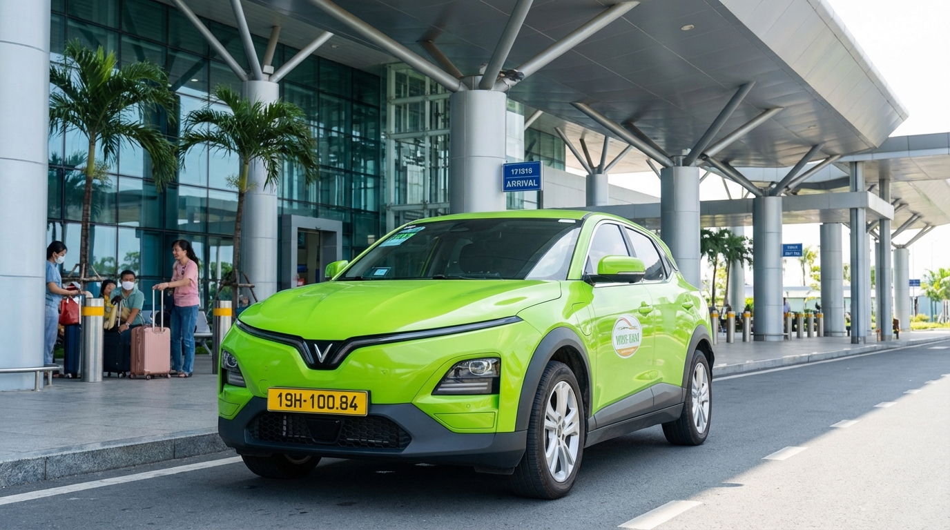 Taxi VinFast đợi đón khách tại sân bay Cần Thơ