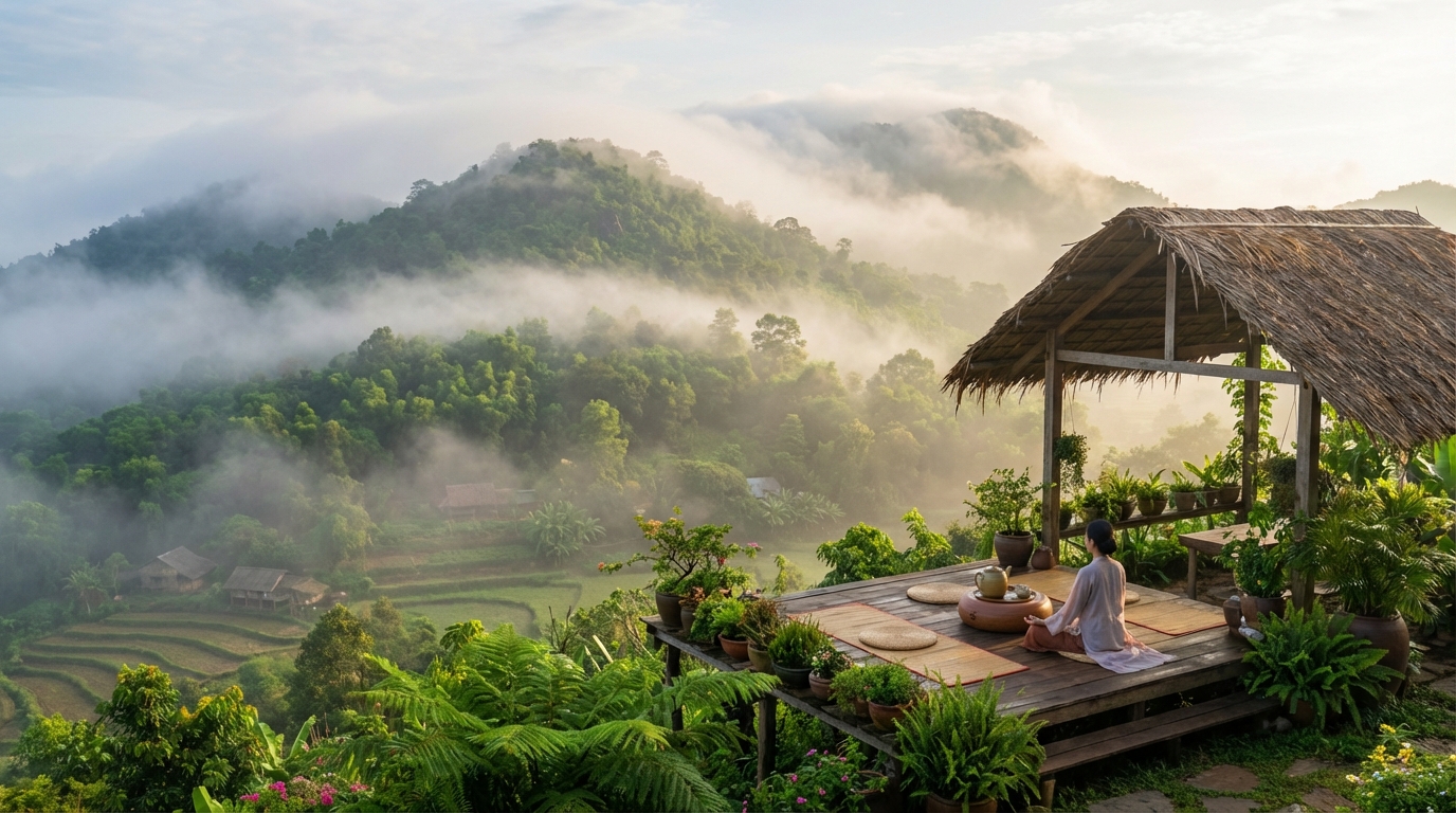 Sương mù buổi sáng tại Núi Cấm An Giang - không gian thiền định yên bình