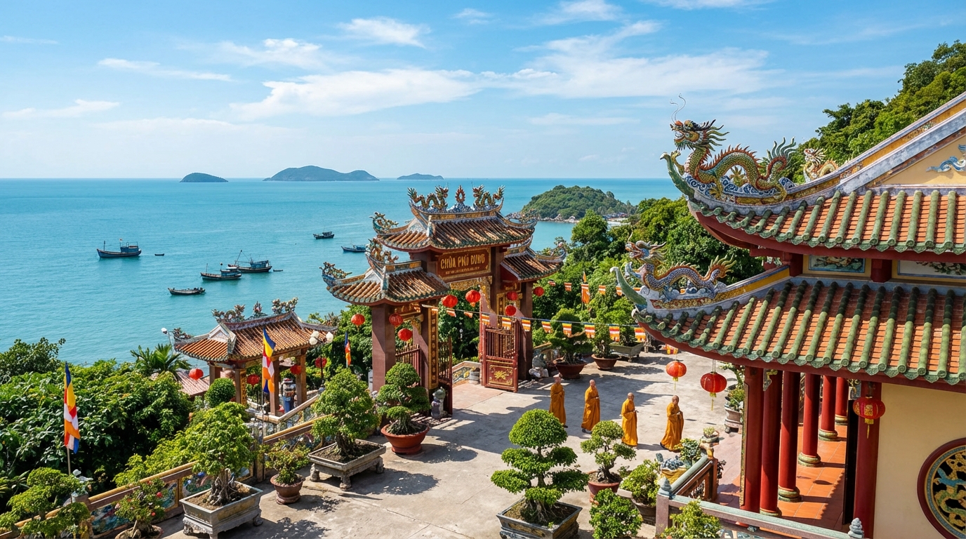 Chùa Phù Dung với kiến trúc đẹp và view biển tuyệt vời