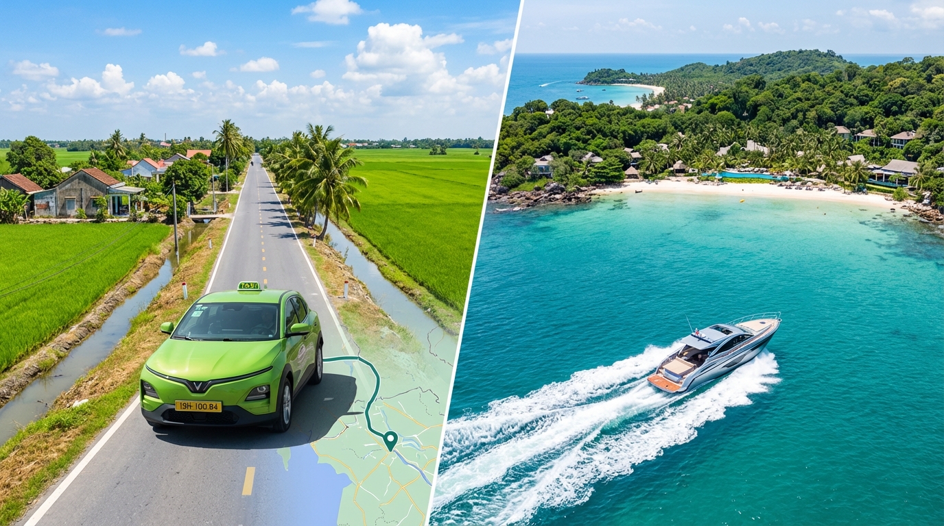 Hành trình từ Long Xuyên đến Phú Quốc: taxi VinFast xanh cốm và tàu cao tốc trên biển