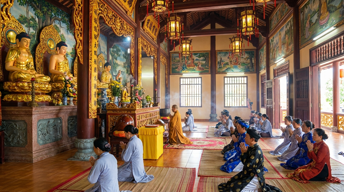 Chánh điện Chùa Sắc Tứ Tam Bảo với kiến trúc Hoa - Việt đẹp mắt