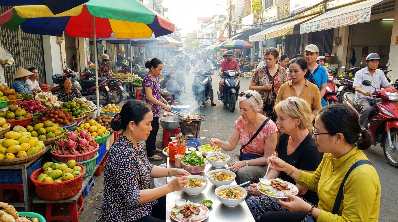 Food tour Long Xuyên với các món ăn đặc sản đường phố