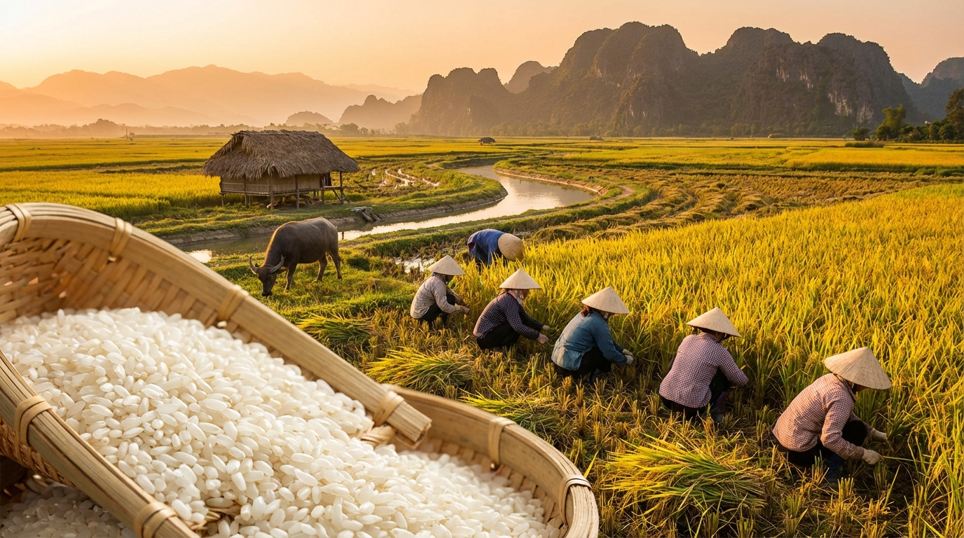 Cánh đồng lúa chín vàng ở Hà Tiên vùng biên giới với núi non hùng vĩ phía xa