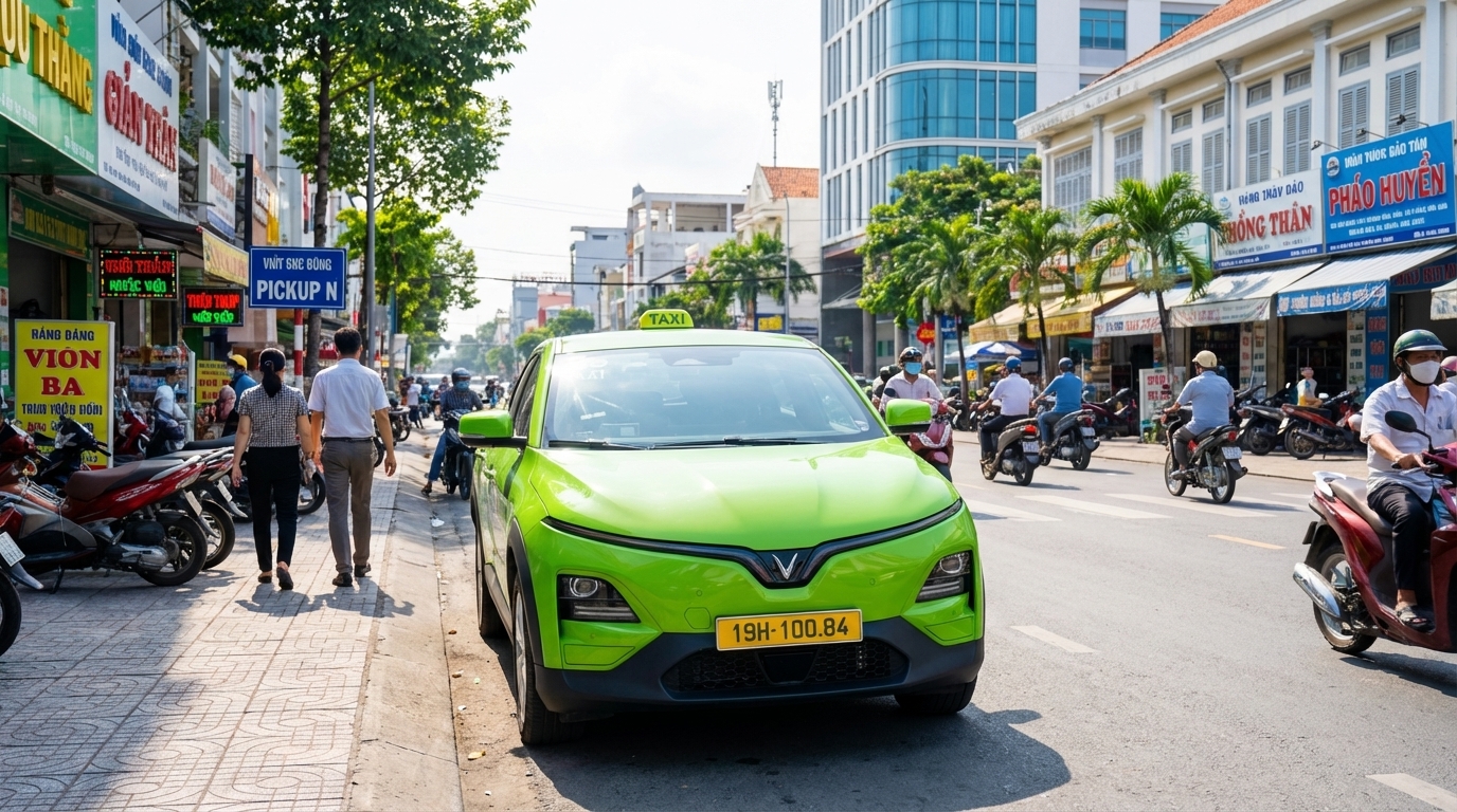 Taxi điện VinFast VF6 trên đường phố Long Xuyên An Giang