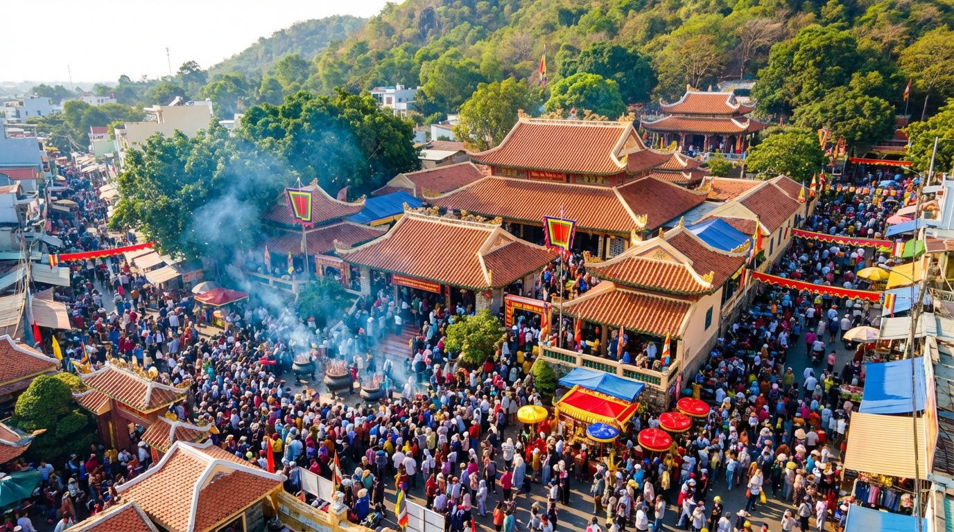Hàng ngàn du khách hành hương tại Miếu Bà Chúa Xứ Núi Sam trong mùa lễ hội