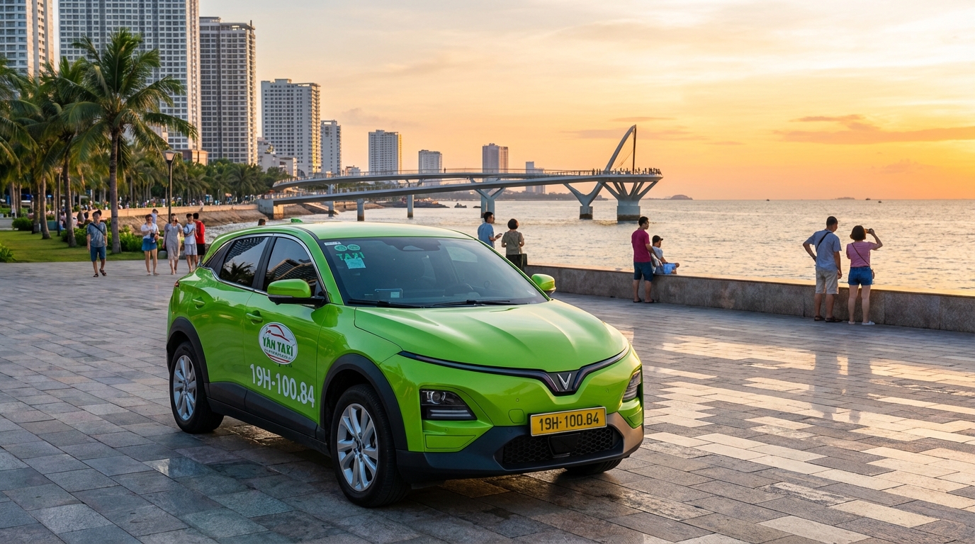 Taxi VinFast VF6 đưa du khách đến công viên Phú Cường