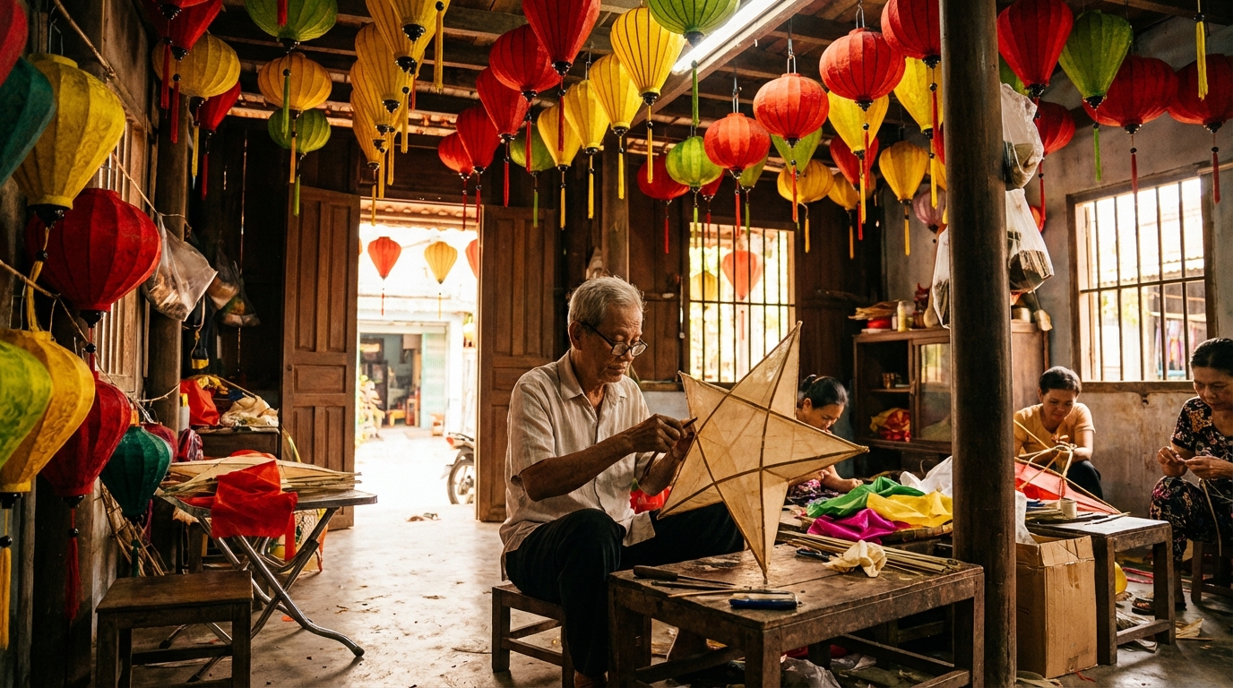 Lồng đèn truyền thống rực rỡ tại làng nghề Phú Tân An Giang