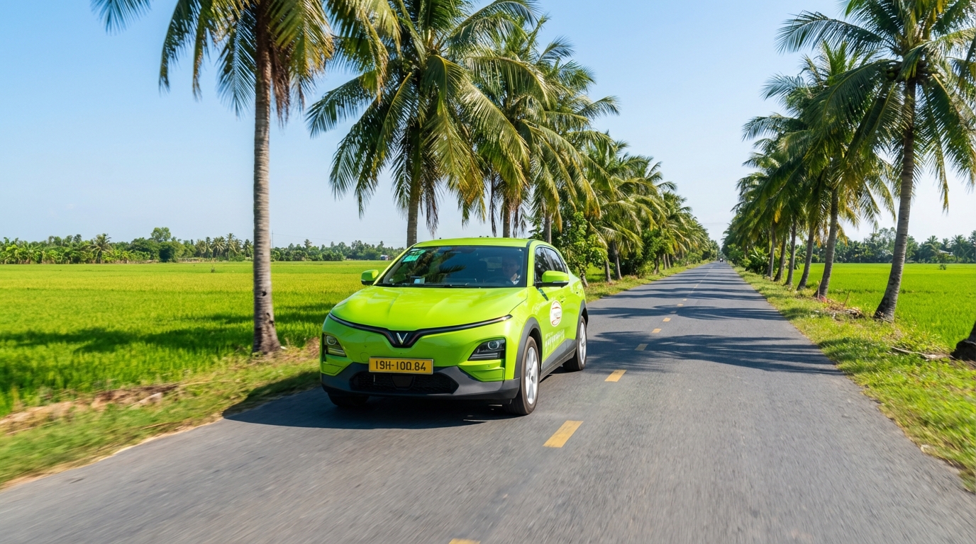 Taxi Long Xuyên đi Rạch Giá trên đường cao tốc với cảnh đồng lúa miền Tây