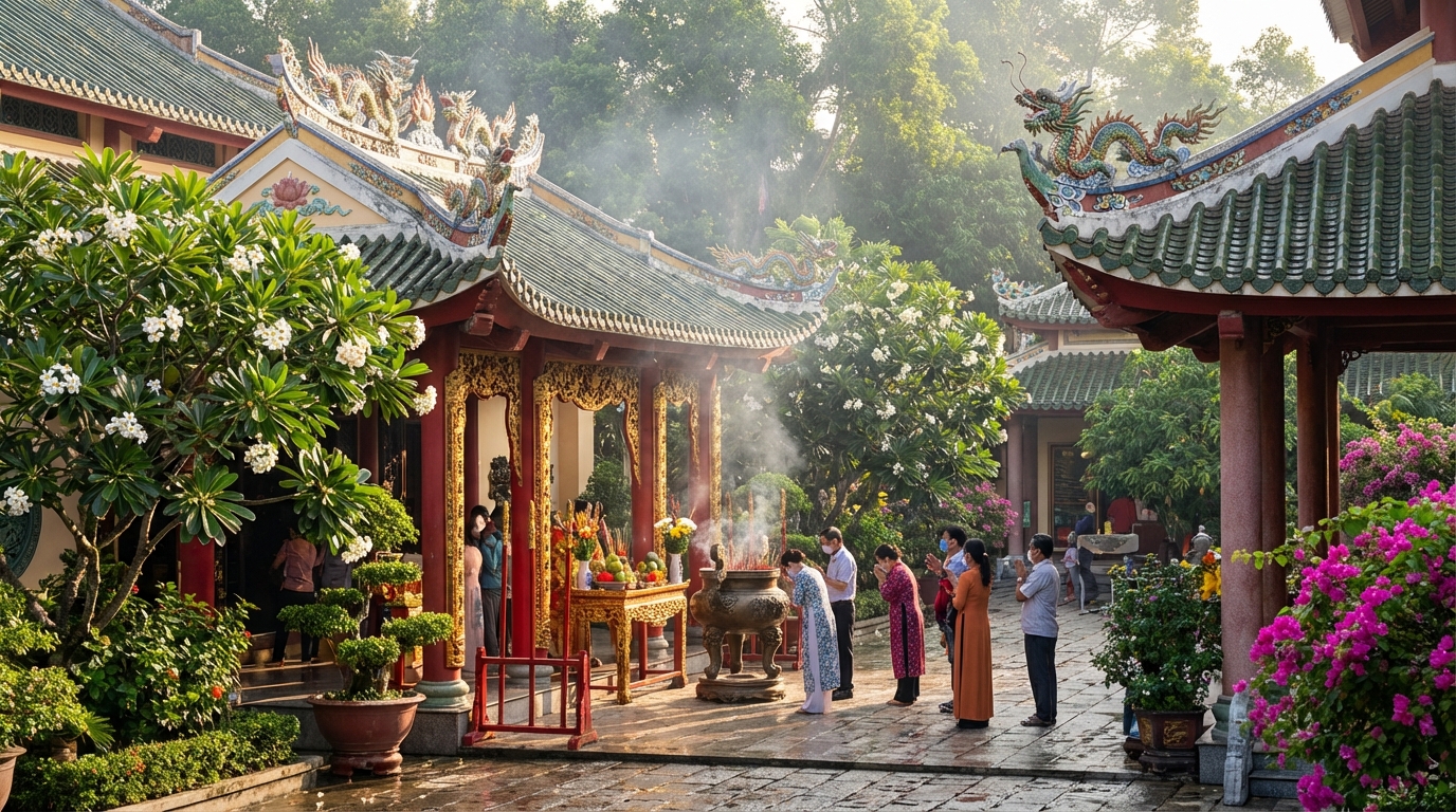 Miếu Bà Chúa Xứ Rạch Giá với kiến trúc truyền thống và khói nhang nghi ngút