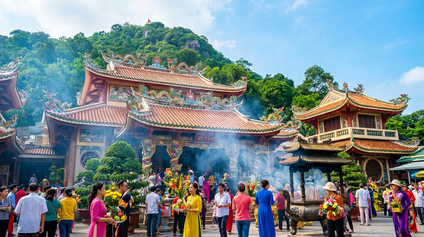 Miếu Bà Chúa Xứ Núi Sam Châu Đốc với kiến trúc truyền thống đẹp