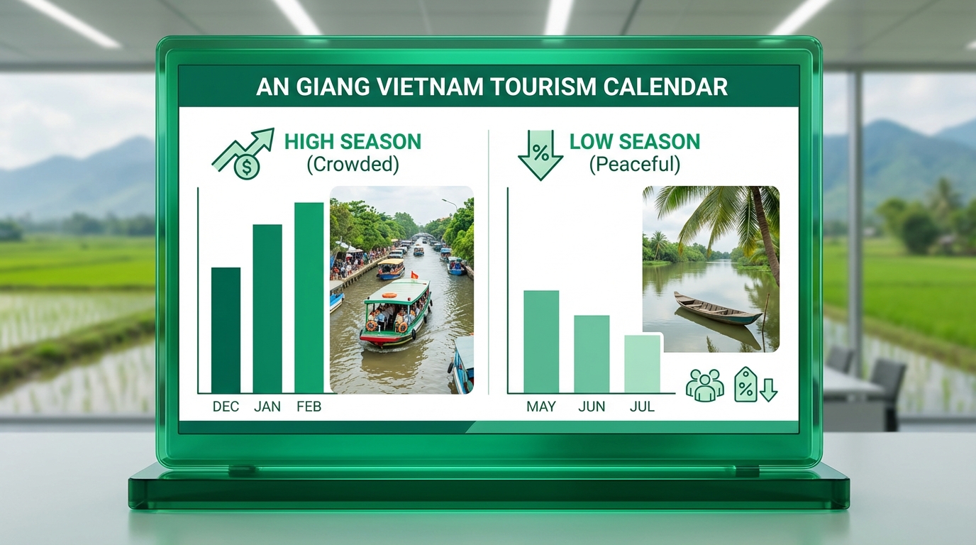 Biểu đồ so sánh mùa cao điểm và thấp điểm du lịch An Giang