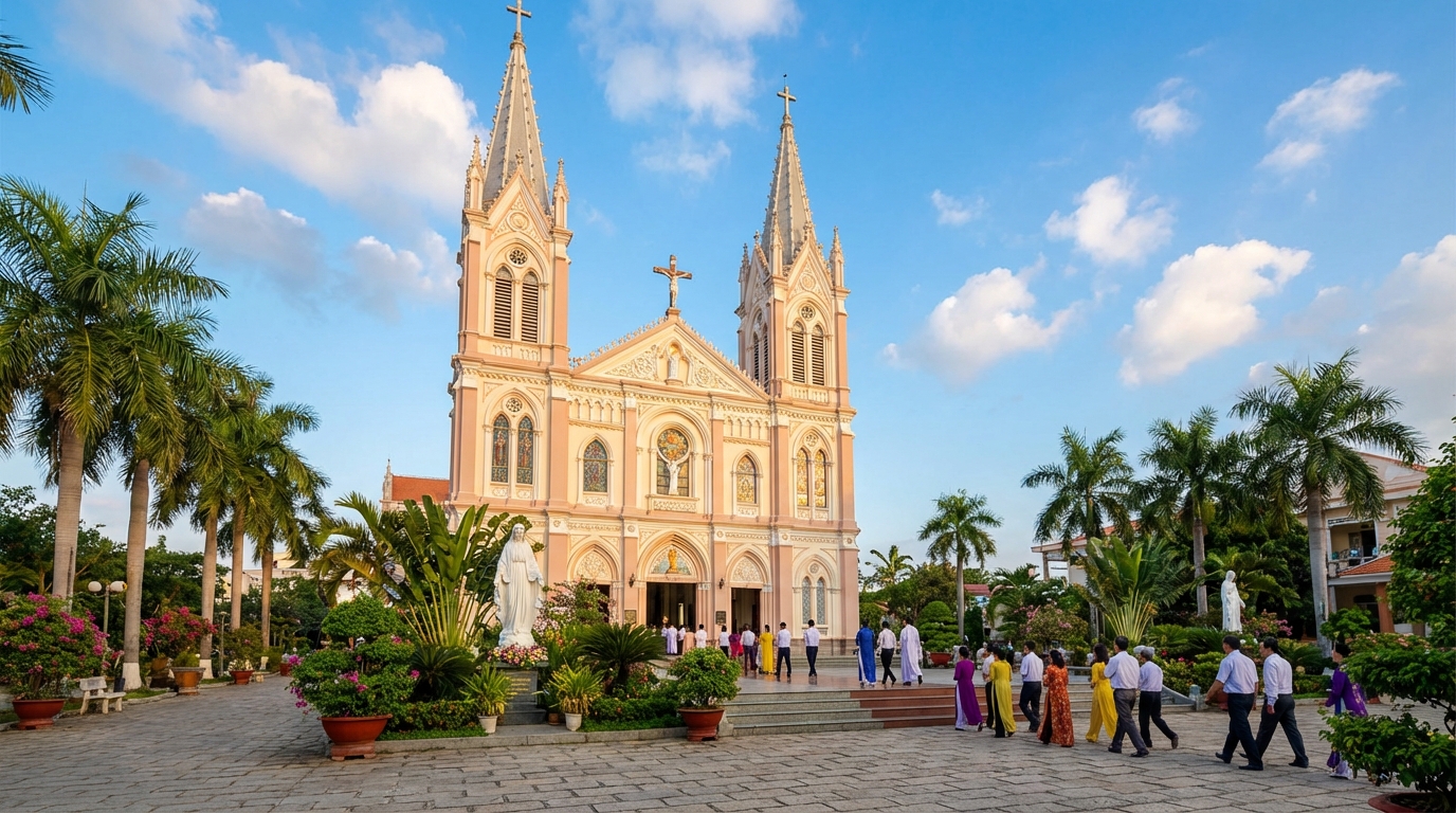 Nhà thờ Rạch Giá với kiến trúc Gothic ấn tượng giữa nắng vàng miền Tây