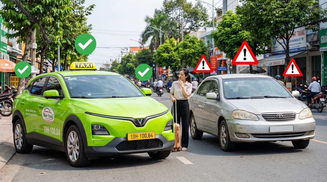 So sánh taxi chính hãng có đầy đủ nhận diện và taxi không rõ nguồn gốc