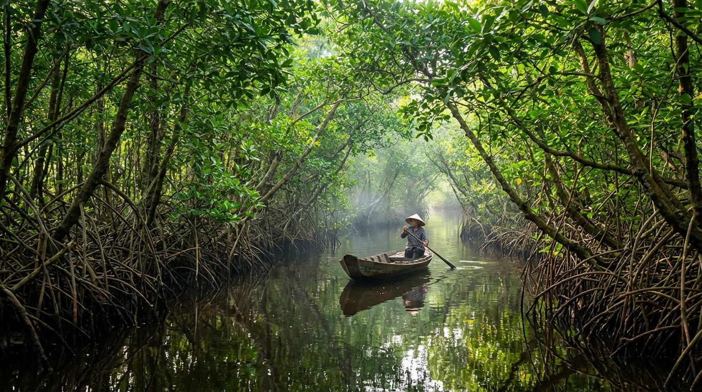 Rừng U Minh Cà Mau với hệ sinh thái ngập mặn xanh mướt và con rạch nhỏ