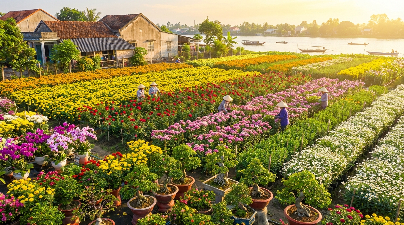 Làng hoa Sa Đéc rực rỡ sắc màu với hàng ngàn chậu hoa đang nở rộ