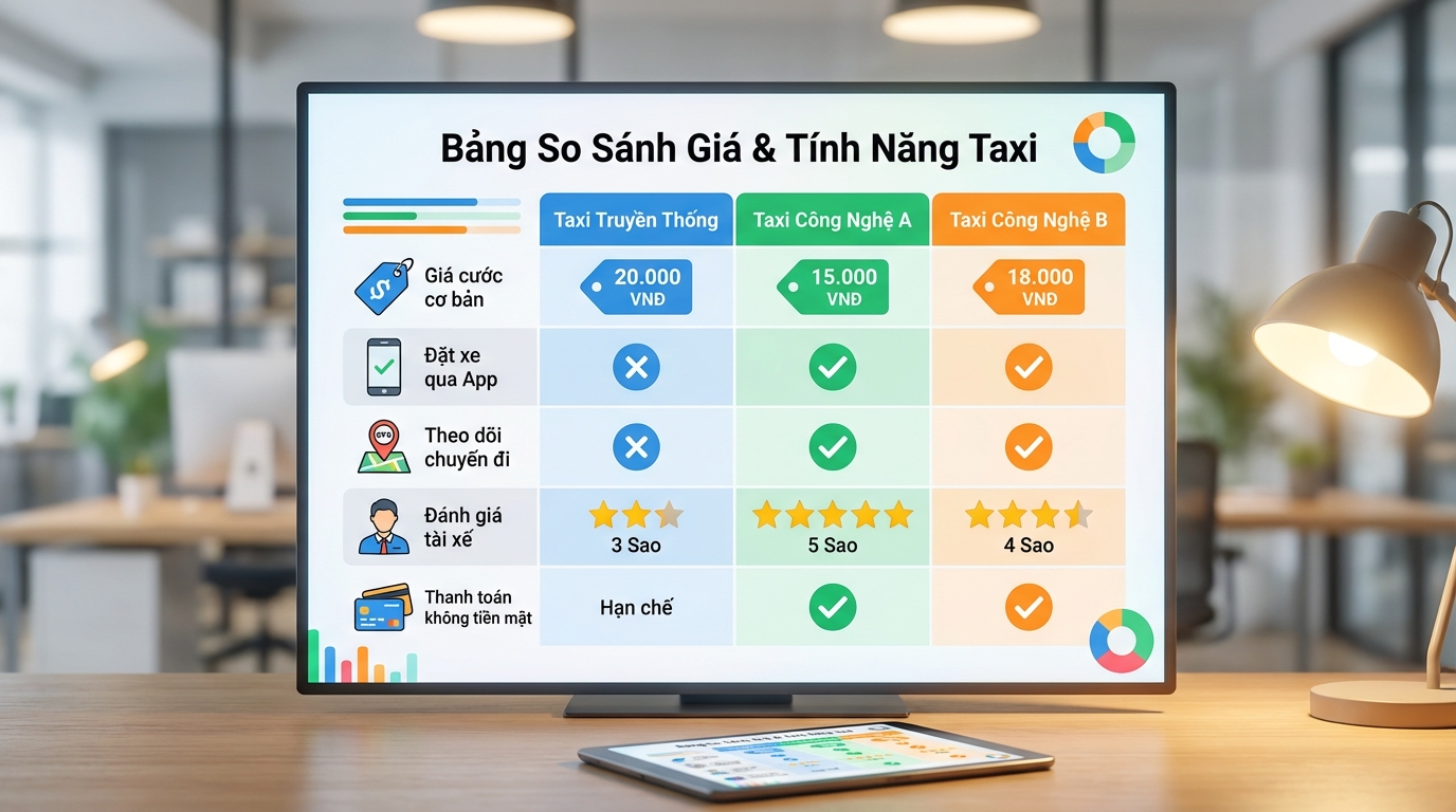 Bảng so sánh giá cước và tính năng các loại taxi