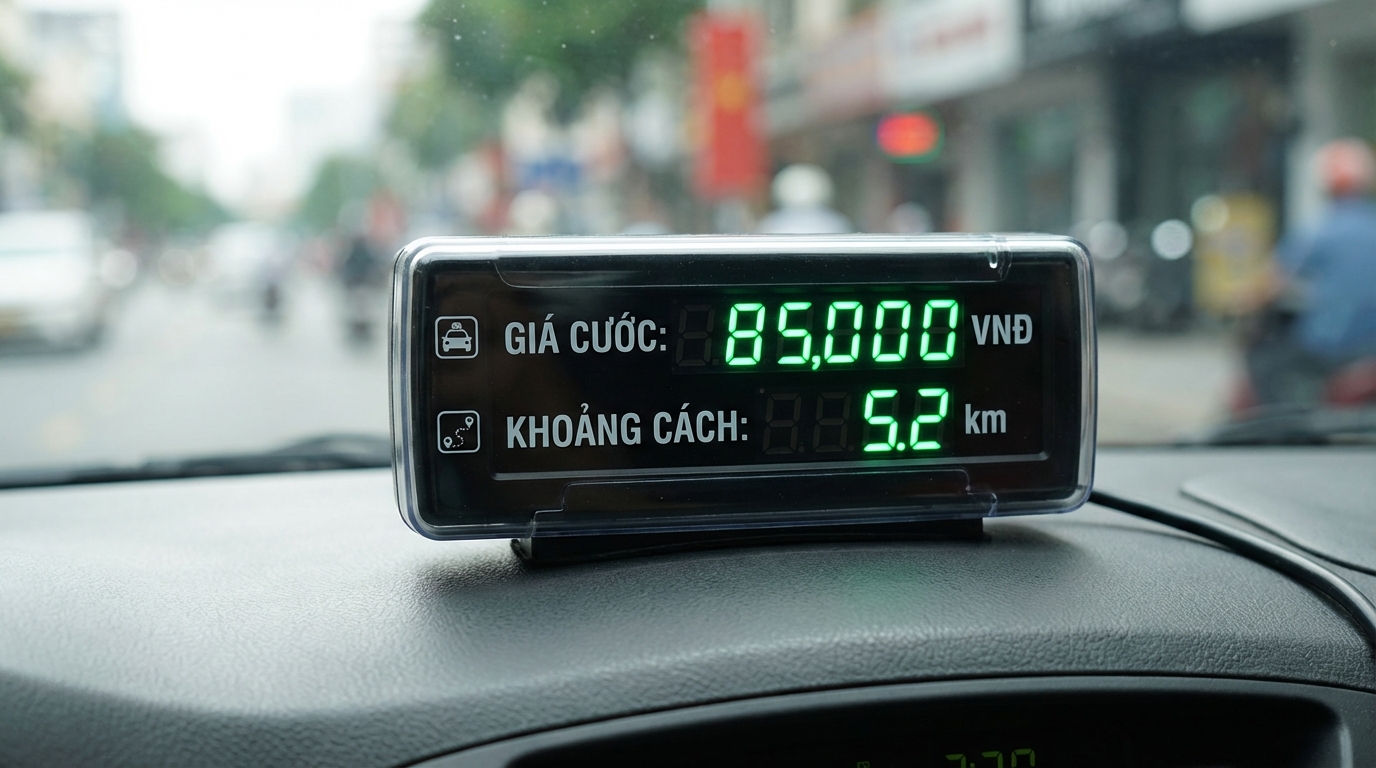 Đồng hồ taxi hiển thị giá cước minh bạch