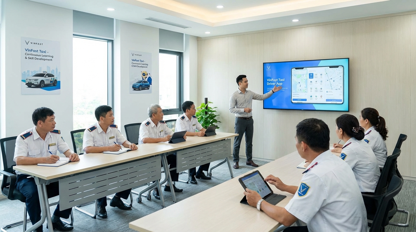 Tài xế tham gia lớp đào tạo về công nghệ và kỹ năng mới