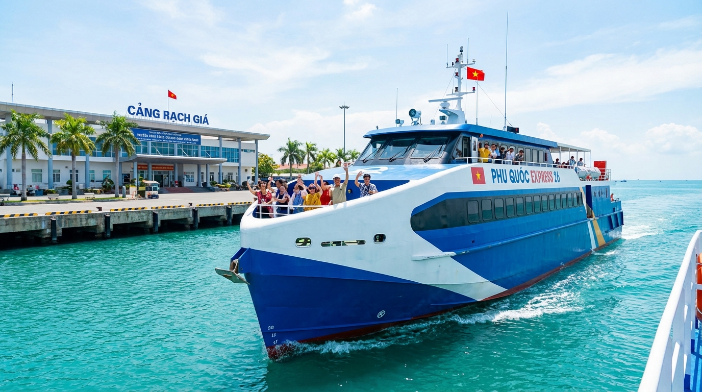 Tàu cao tốc Rạch Giá đi Phú Quốc trên biển xanh