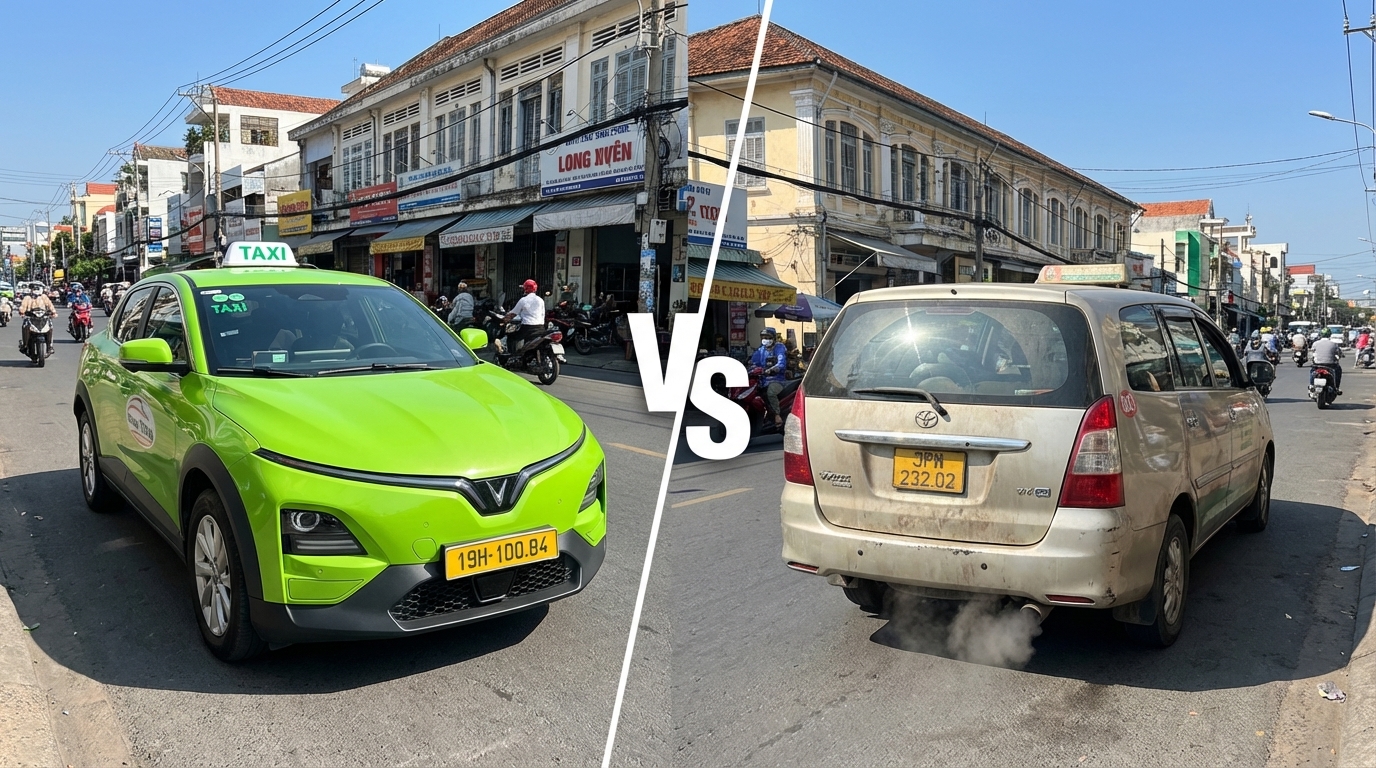 So sánh taxi điện VinFast VF6 và taxi xăng truyền thống tại Long Xuyên