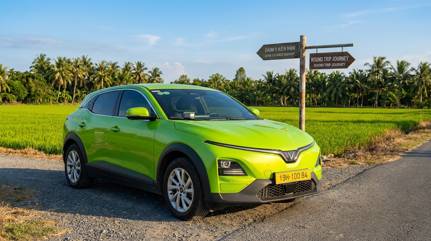 Taxi VinFast VF6 sẵn sàng chuyến khứ hồi từ Long Xuyên