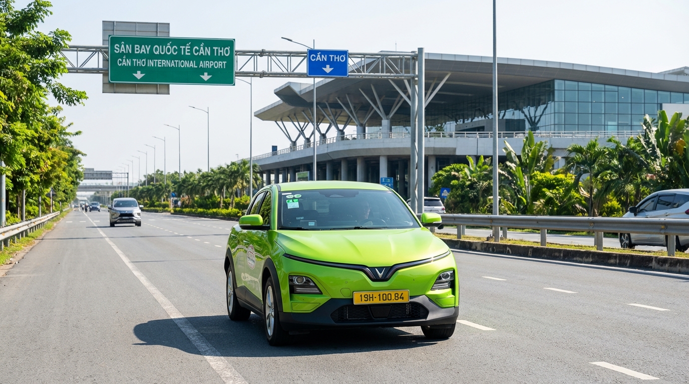 Taxi VinFast VF6 đi từ Long Xuyên đến sân bay quốc tế Cần Thơ