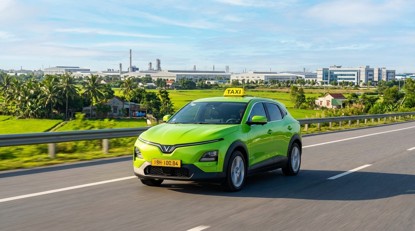 Taxi VinFast VF6 trên đường cao tốc đi Bình Dương Đồng Nai