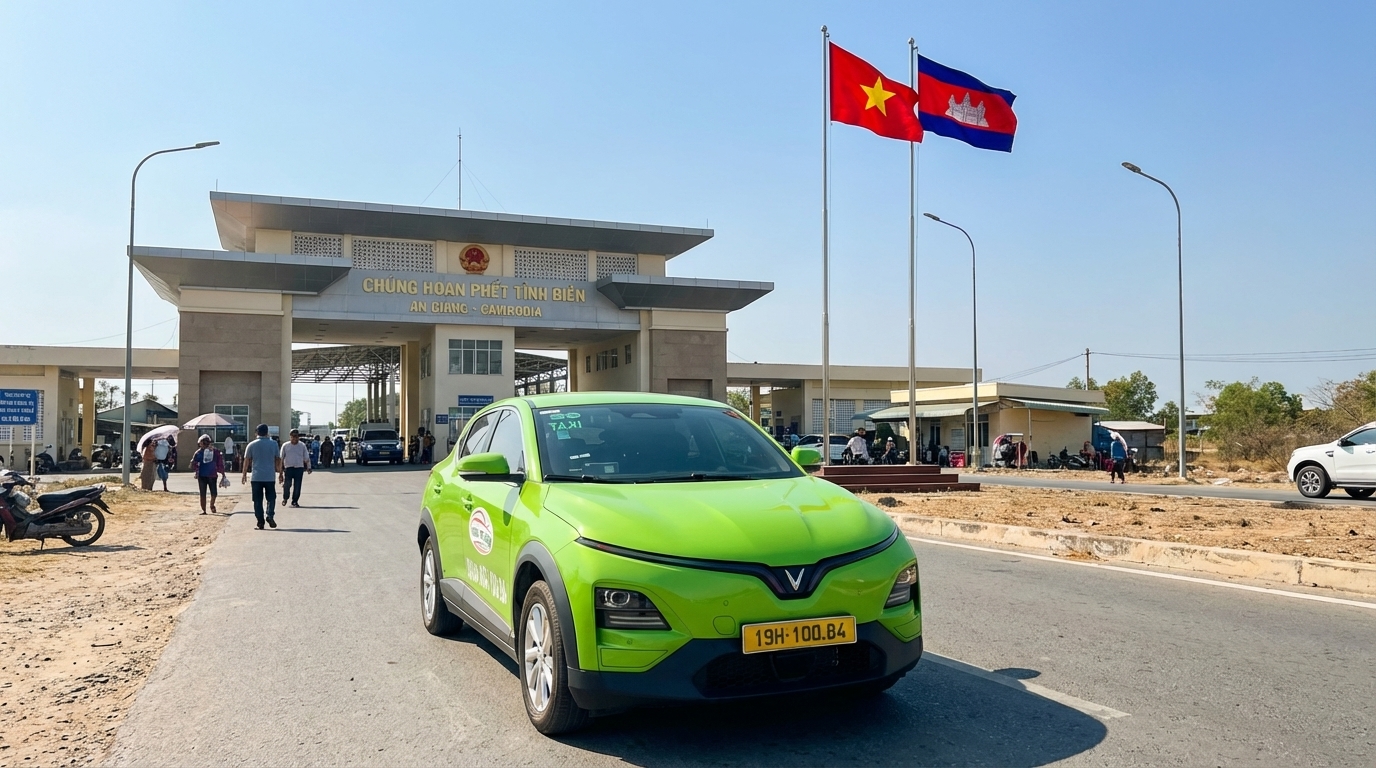 Taxi VinFast VF6 tại cửa khẩu Tịnh Biên biên giới Việt Nam Campuchia