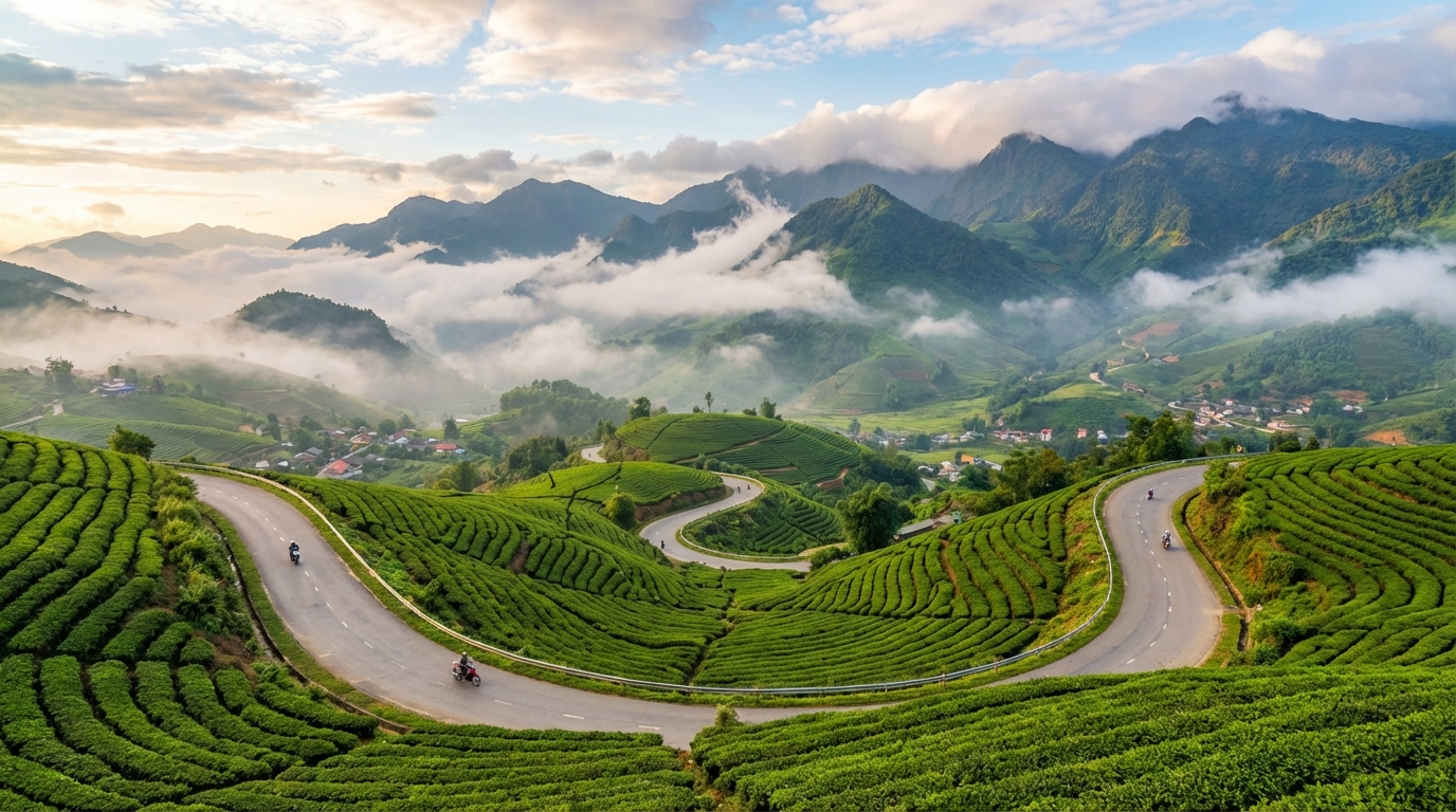 Taxi VinFast VF6 trên đường đi Đà Lạt qua đèo núi