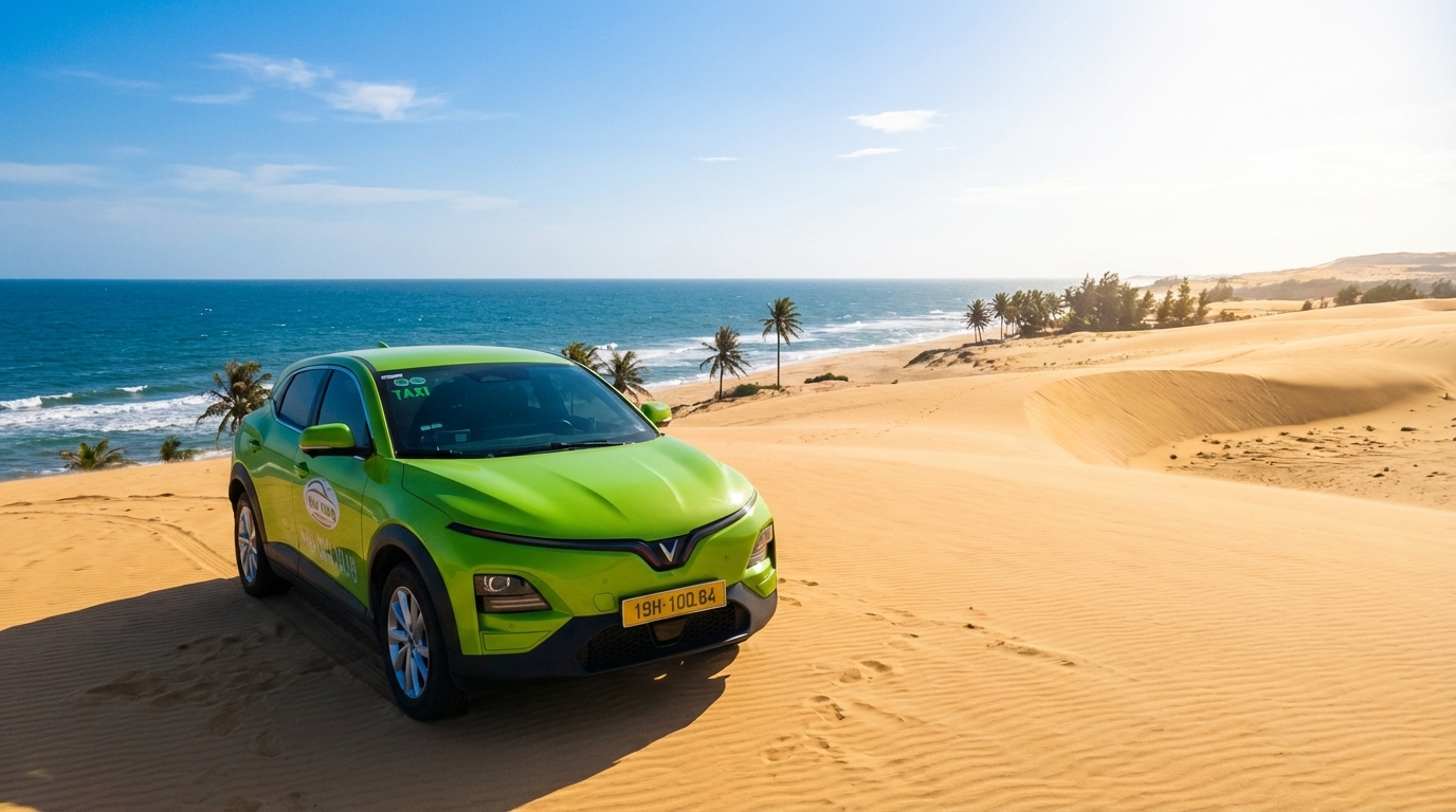 Taxi VinFast VF6 tại đồi cát Mũi Né, Phan Thiết