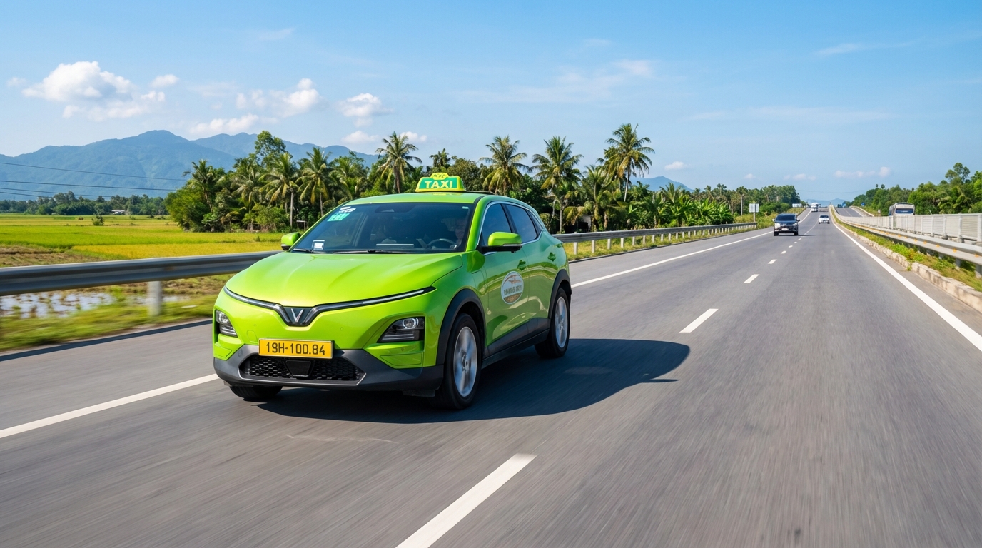 Taxi VinFast VF6 điện trên cao tốc từ Long Xuyên đi Sài Gòn