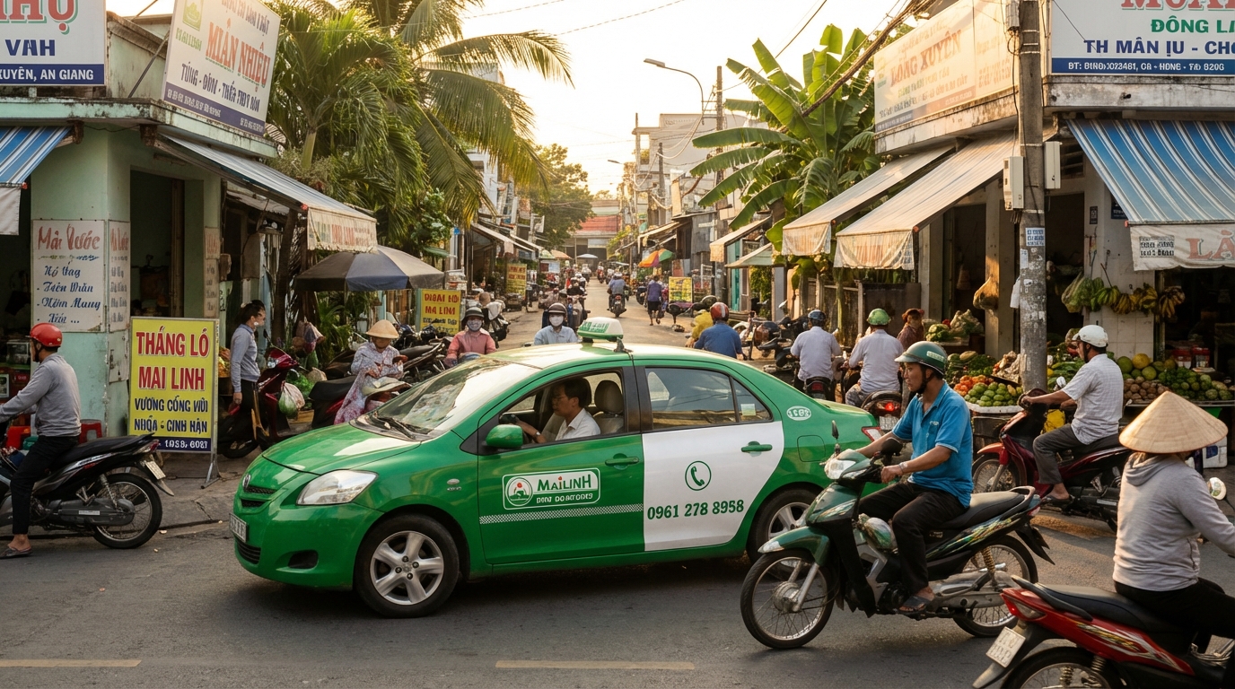 Taxi Mai Linh Long Xuyên trên đường phố An Giang