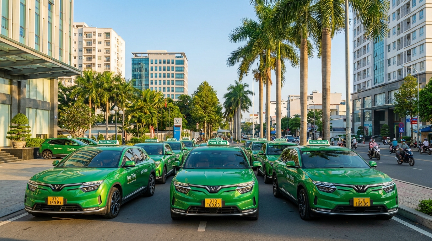 Đội xe taxi điện Nam Thắng tại Long Xuyên An Giang