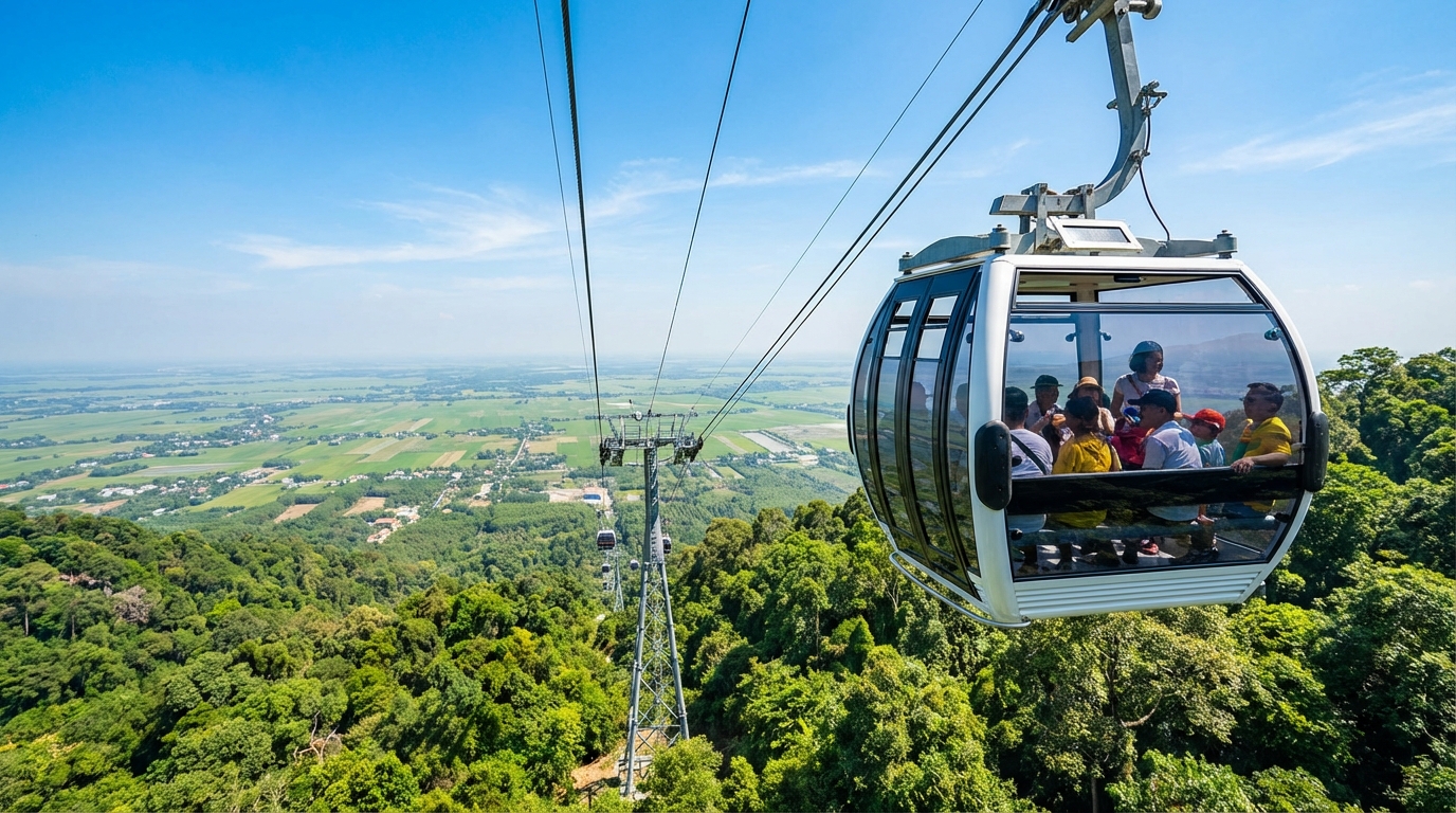 Cáp treo Núi Cấm dài 3.5km với tầm nhìn bao quát toàn bộ vùng Thất Sơn