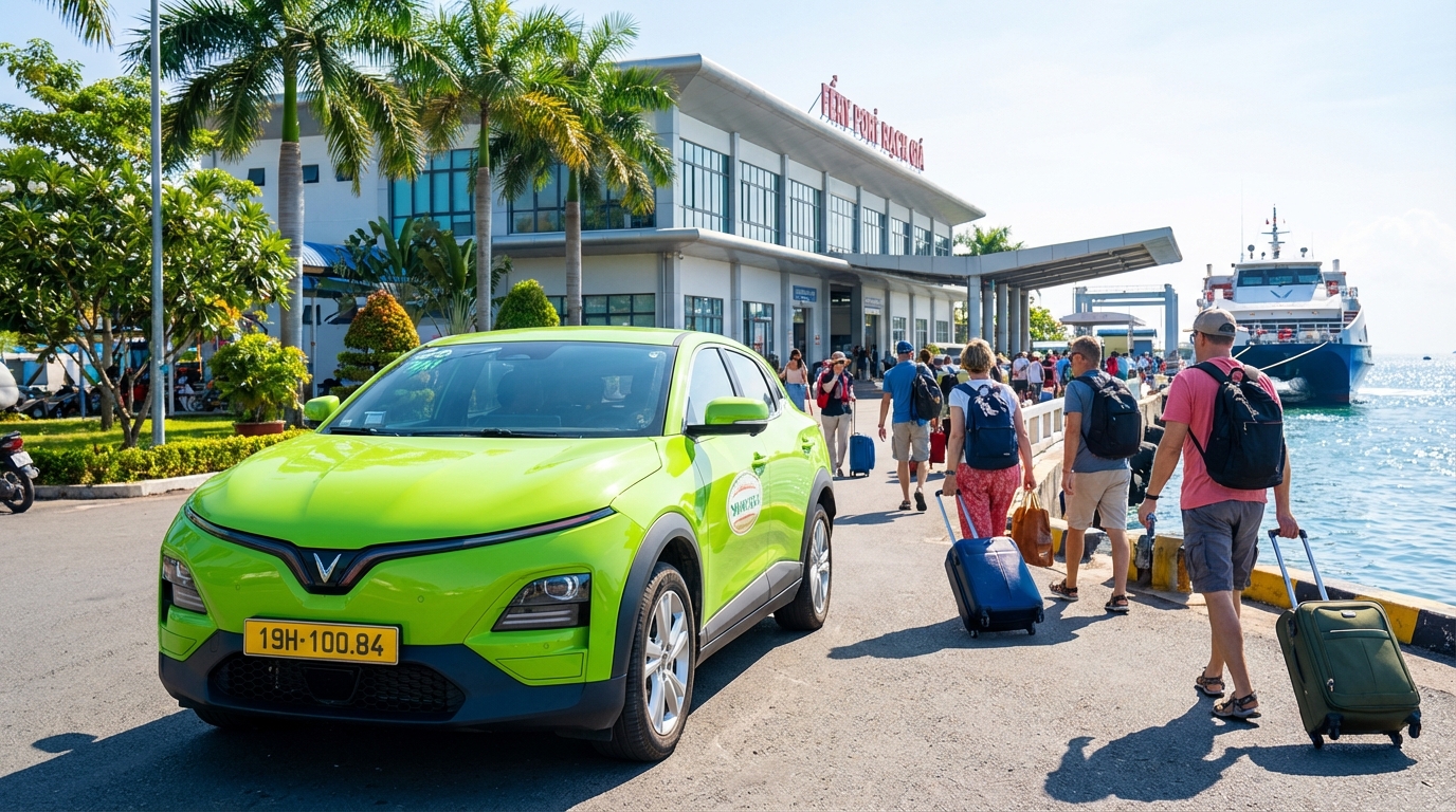 Taxi Long Xuyên đưa khách đến bến tàu Rạch Giá đi Phú Quốc